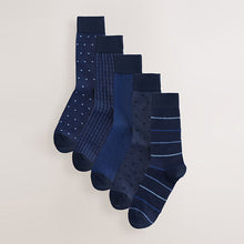 Load image into Gallery viewer, Navy Blues Pattern Smart Socks 5 Pack