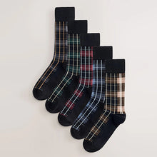 Load image into Gallery viewer, Black/Blue/Brown Check Pattern Smart Socks 5 Pack