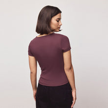 Load image into Gallery viewer, Burgundy Red Soft Touch Slinky Crew Neck Short Sleeve T-Shirt
