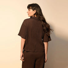 Load image into Gallery viewer, Chocolate Brown Short Sleeved Textured Boxy Polo Top