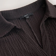 Load image into Gallery viewer, Chocolate Brown Short Sleeved Textured Boxy Polo Top