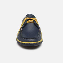 Load image into Gallery viewer, Men's Boat Shoes Navy and Yellow Leather