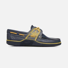 Load image into Gallery viewer, Men's Boat Shoes Navy and Yellow Leather