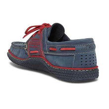 Load image into Gallery viewer, Men's Boat Shoes Navy and Red Leather