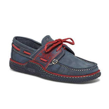 Load image into Gallery viewer, Men's Boat Shoes Navy and Red Leather