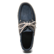 Load image into Gallery viewer, Men's boat shoes navy leather and beige