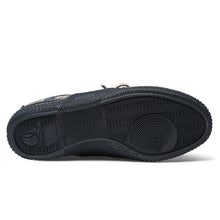 Load image into Gallery viewer, Men's boat shoes navy leather and beige