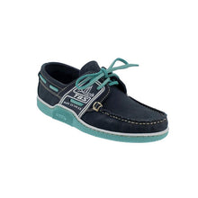 Load image into Gallery viewer, Men's Boat Shoes Navy and Turquoise Leather