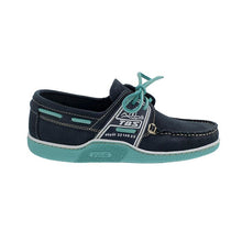 Load image into Gallery viewer, Men's Boat Shoes Navy and Turquoise Leather