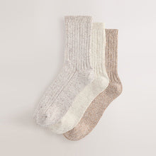 Load image into Gallery viewer, Tonal Neutral Thermal Wool Blend Ankle Socks 3 Pack With Silk