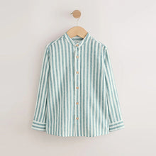 Load image into Gallery viewer, Green/Ecru Stripe Grandad Collar Linen Mix Long Sleeve Shirt (3-12yrs)