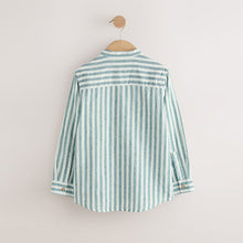 Load image into Gallery viewer, Green/Ecru Stripe Grandad Collar Linen Mix Long Sleeve Shirt (3-12yrs)