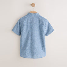 Load image into Gallery viewer, Denim Blue Short Sleeve Linen Blend Shirt (3-12yrs)