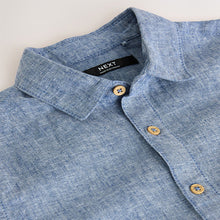 Load image into Gallery viewer, Denim Blue Short Sleeve Linen Blend Shirt (3-12yrs)