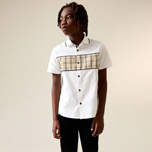 Load image into Gallery viewer, White Check Splice Short Sleeve Smart Shirt (3-12yrs)