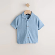 Load image into Gallery viewer, Blue Short Sleeves Linen Blend Revere Collar Shirt (3mths-6yrs)
