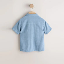 Load image into Gallery viewer, Blue Short Sleeves Linen Blend Revere Collar Shirt (3mths-6yrs)