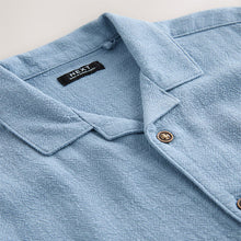 Load image into Gallery viewer, Blue Short Sleeves Linen Blend Revere Collar Shirt (3mths-6yrs)