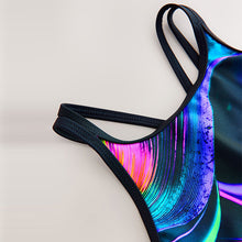 Load image into Gallery viewer, Black/Pink/Purple Swirl Double Strap Swimsuit (4-12yrs)