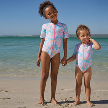 Load image into Gallery viewer, Blue Shell Short Sleeved Sunsafe Swimsuit (3-11yrs)