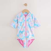 Load image into Gallery viewer, Blue Shell Short Sleeved Sunsafe Swimsuit (3-11yrs)