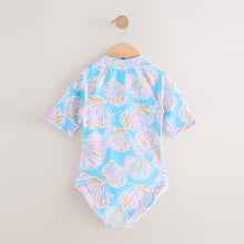 Load image into Gallery viewer, Blue Shell Short Sleeved Sunsafe Swimsuit (3-11yrs)
