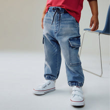 Load image into Gallery viewer, Mid Blue Comfort Stretch Wide Cargo Jeans (3mths-6yrs)