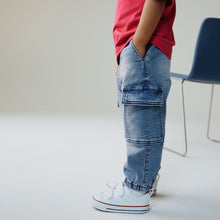 Load image into Gallery viewer, Mid Blue Comfort Stretch Wide Cargo Jeans (3mths-6yrs)