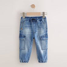 Load image into Gallery viewer, Mid Blue Comfort Stretch Wide Cargo Jeans (3mths-6yrs)