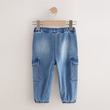 Load image into Gallery viewer, Mid Blue Comfort Stretch Wide Cargo Jeans (3mths-6yrs)