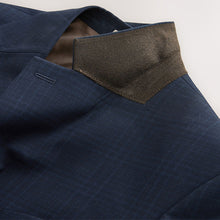 Load image into Gallery viewer, Navy Blue Slim Fit Check Suit Jacket