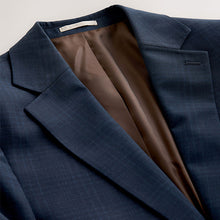 Load image into Gallery viewer, Navy Blue Slim Fit Check Suit Jacket