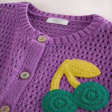 Load image into Gallery viewer, Purple Cherry Crochet Cardigan (3mths-6yrs)