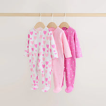 Load image into Gallery viewer, Pink 3 Pack Two Way Zip Baby Sleepsuits (0-2yrs)