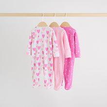 Load image into Gallery viewer, Pink 3 Pack Two Way Zip Baby Sleepsuits (0-2yrs)