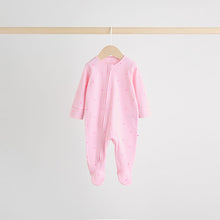 Load image into Gallery viewer, Pink 3 Pack Two Way Zip Baby Sleepsuits (0-2yrs)