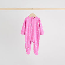 Load image into Gallery viewer, Pink 3 Pack Two Way Zip Baby Sleepsuits (0-2yrs)