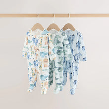 Load image into Gallery viewer, Blue Safari Two Way Zip Baby Sleepsuits 3 Pack (0-18mths)