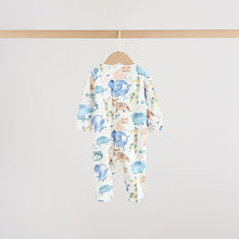 Load image into Gallery viewer, Blue Safari Two Way Zip Baby Sleepsuits 3 Pack (0-18mths)