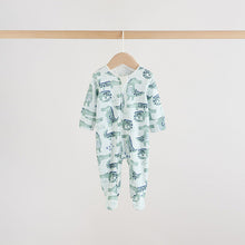 Load image into Gallery viewer, Blue Safari Two Way Zip Baby Sleepsuits 3 Pack (0-18mths)