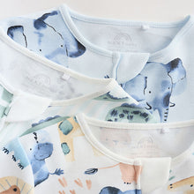 Load image into Gallery viewer, Blue Safari Two Way Zip Baby Sleepsuits 3 Pack (0-18mths)