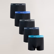 Load image into Gallery viewer, Blue/ Black Waistbands 5 Pack A-Front Cotton Rich Boxers