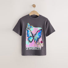 Load image into Gallery viewer, Charcoal Grey Butterfly Sequin Graphic T-Shirt (3-12yrs)
