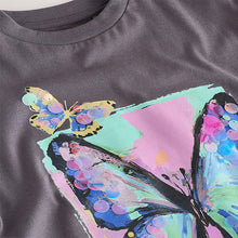 Load image into Gallery viewer, Charcoal Grey Butterfly Sequin Graphic T-Shirt (3-12yrs)