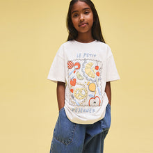 Load image into Gallery viewer, White Breakfast Oversized Graphic Print T-Shirt (3-12yrs)