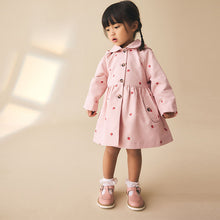 Load image into Gallery viewer, Pink Strawberry Embroidery Shower Resistant Skirted Coat (3mths-5yrs)