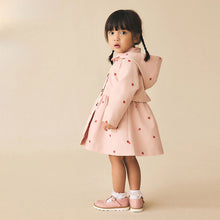 Load image into Gallery viewer, Pink Strawberry Embroidery Shower Resistant Skirted Coat (3mths-5yrs)