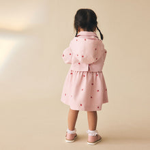 Load image into Gallery viewer, Pink Strawberry Embroidery Shower Resistant Skirted Coat (3mths-5yrs)