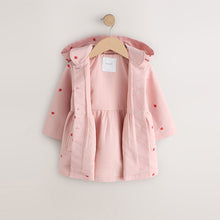 Load image into Gallery viewer, Pink Strawberry Embroidery Shower Resistant Skirted Coat (3mths-5yrs)