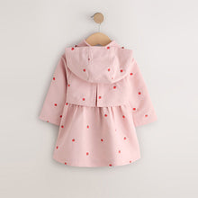 Load image into Gallery viewer, Pink Strawberry Embroidery Shower Resistant Skirted Coat (3mths-5yrs)